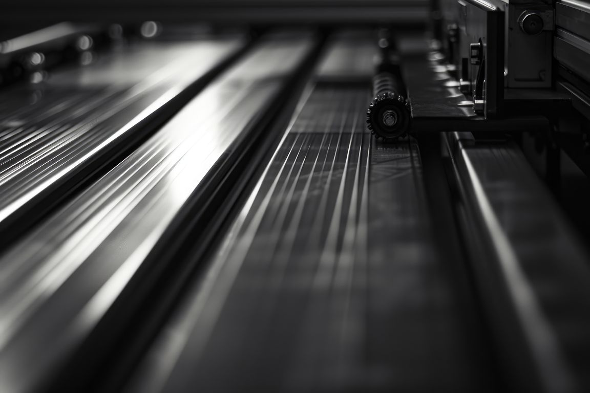 A black and white photo of a train track. Suitable for various uses